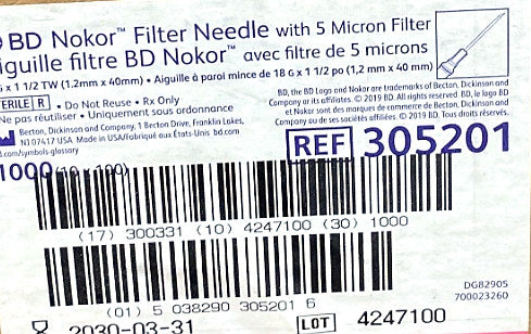 305201 - BD - NEEDLE FILTER NOKOR 18X1-1/2 TW, (CS/1000)