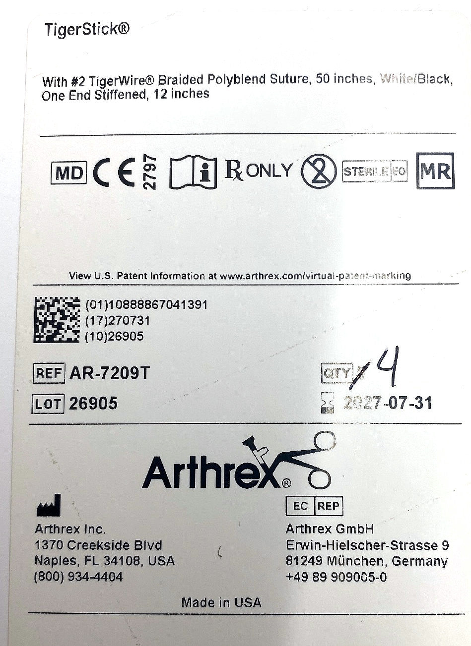 AR-7209T - ARTHREX - TIGERSTICK, #2 TIGERWIRE, (EA/1)