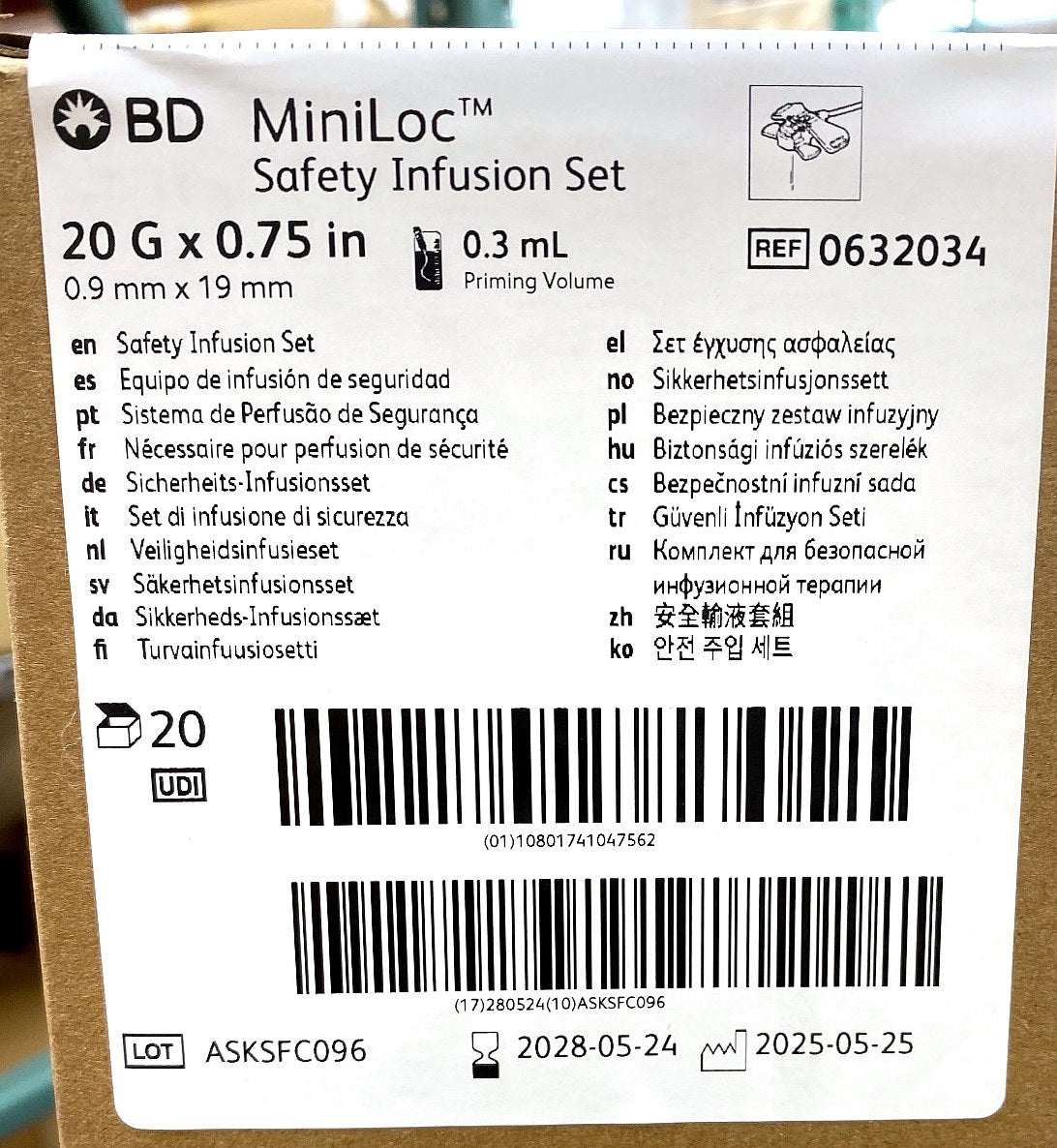 0632034 - BARD - MiniLoc 20G x 0.75 inch, (BX/20)