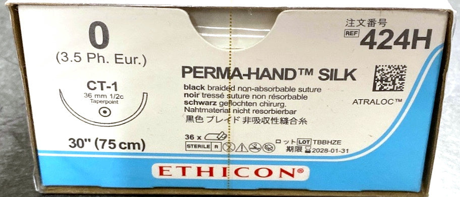 424H - ETHICON - Black Braided Silk, Nonabsorbable Surgical Suture, (BX/36)