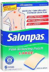 1034316 - Salonpas - Topical Pain Relief Salonpas 3.1% - 6% - 10% Strength Camphor / Menthol / Methyl Salicylate Patch 6 Box of 6, (BX)
