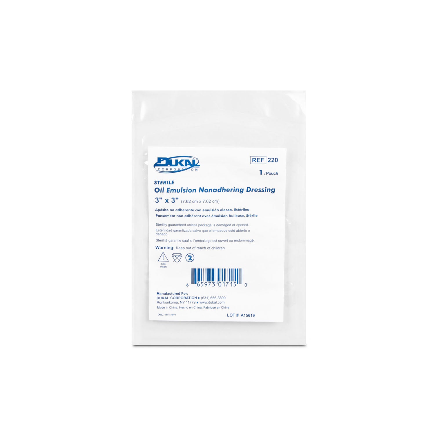 220 - Dukal Corporation - Oil Emulsion Dressing, 3" x 3", Sterile, 1/pk, 50 pk/bx    , bx