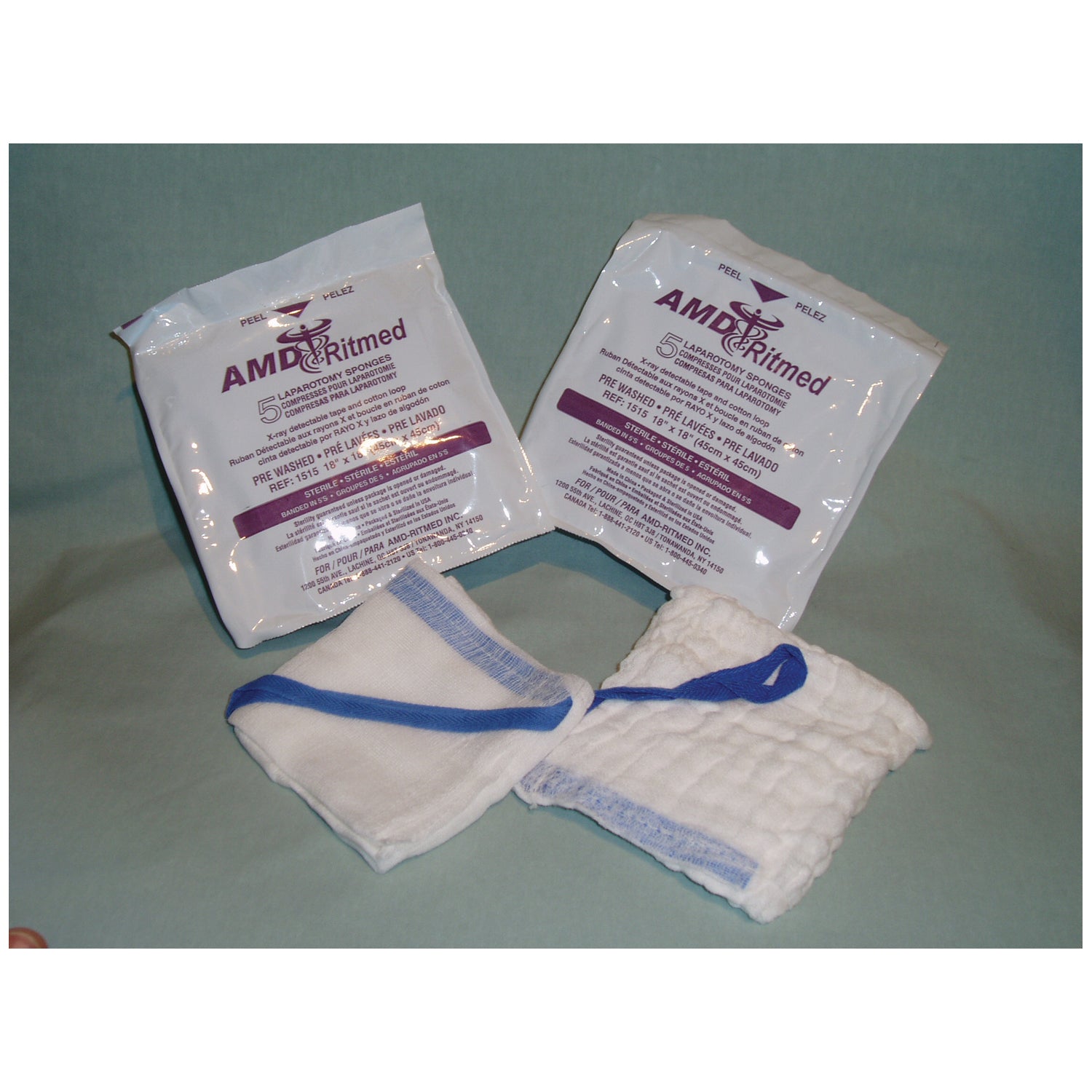 1525 - AMD-Medicom - Laparotomy Sponge, 4" x 18", 4-Ply, Prewashed, 5/pk, 40 pk/cs    , cs
