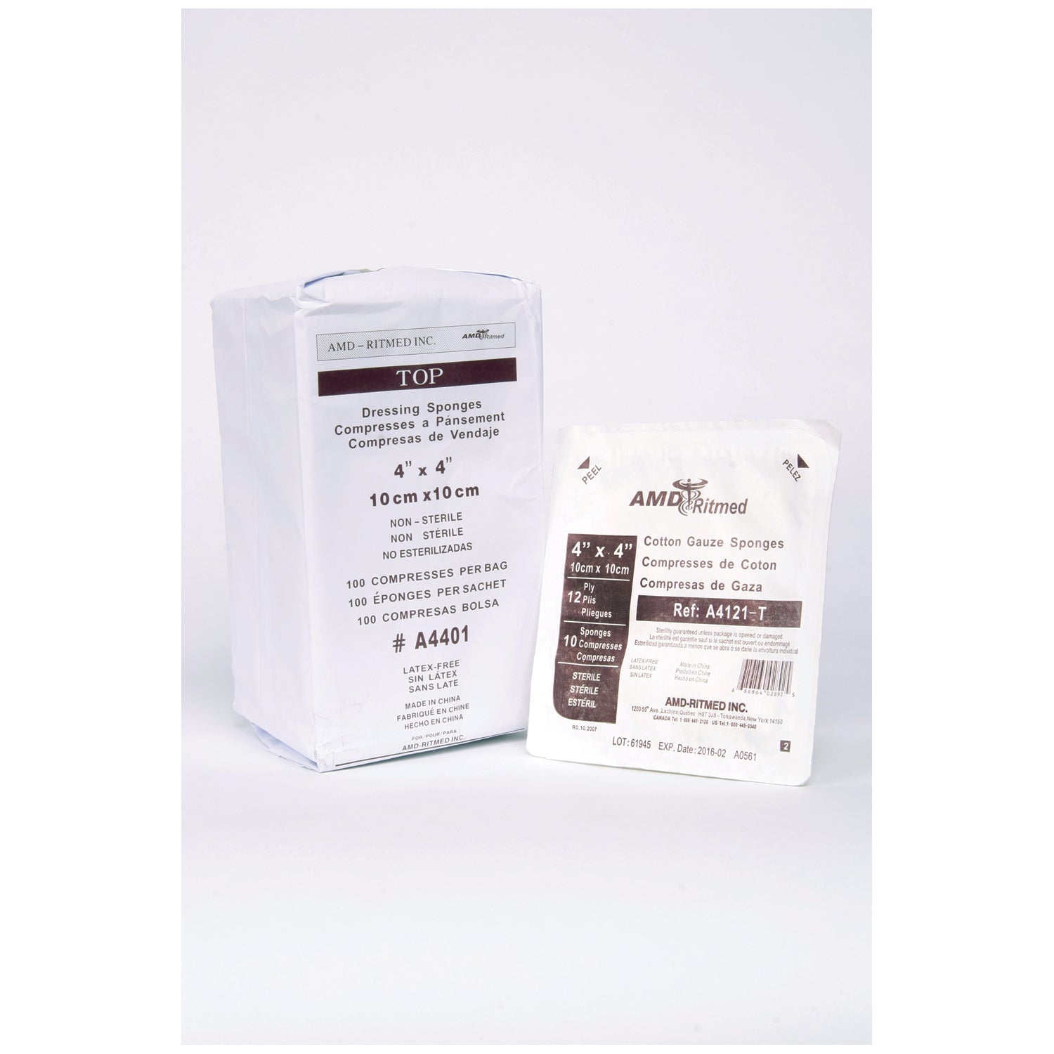 A4120 - AMD-Medicom - Esponja de gasa, 4" x 4", 12 capas, estéril, 2 unidades, 50/paquete, 24/caja