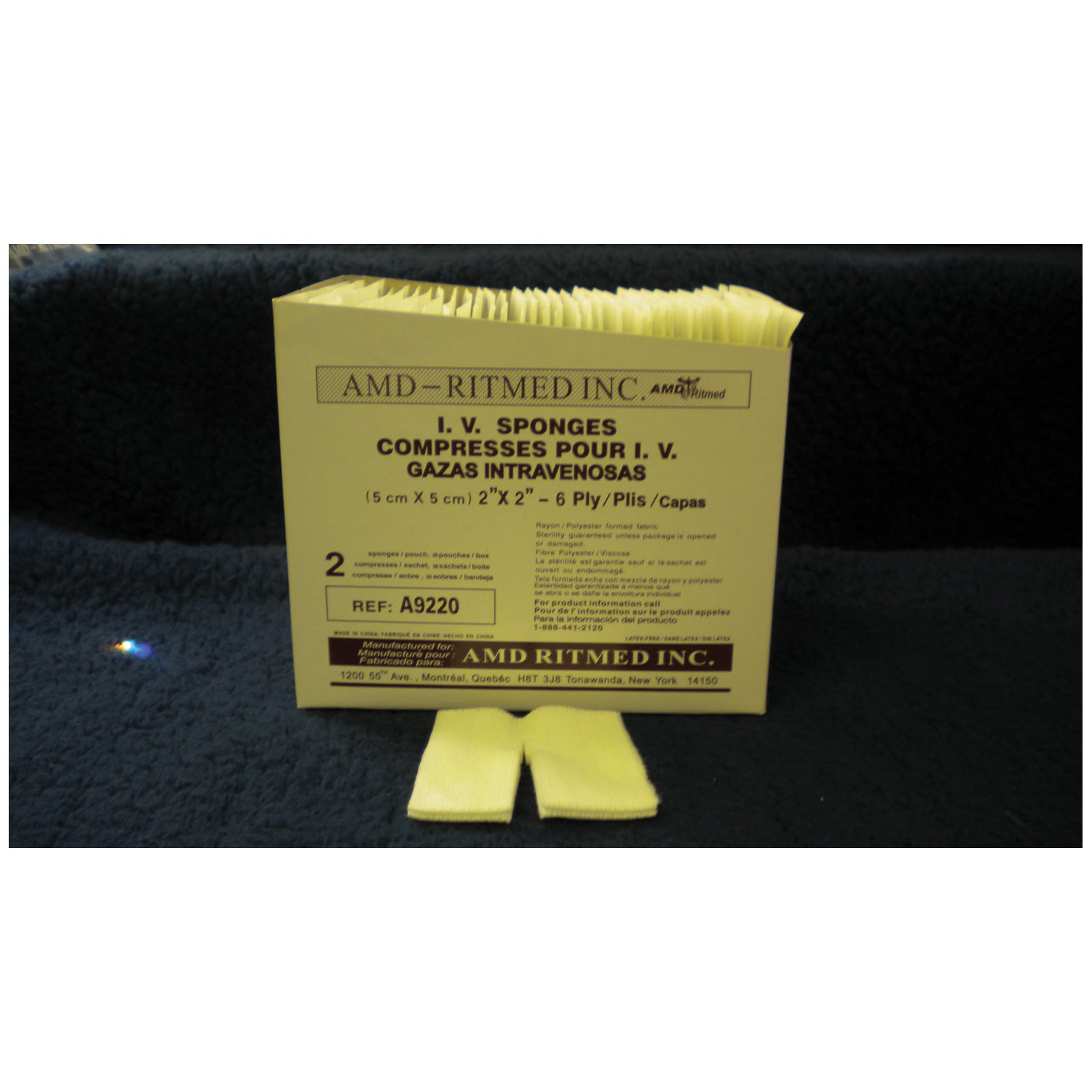 A9220 - AMD-Medicom - Esponja intravenosa, 2" x 2", 6 capas, estéril, 2 unidades, 70/paquete, 20/paquete, caja