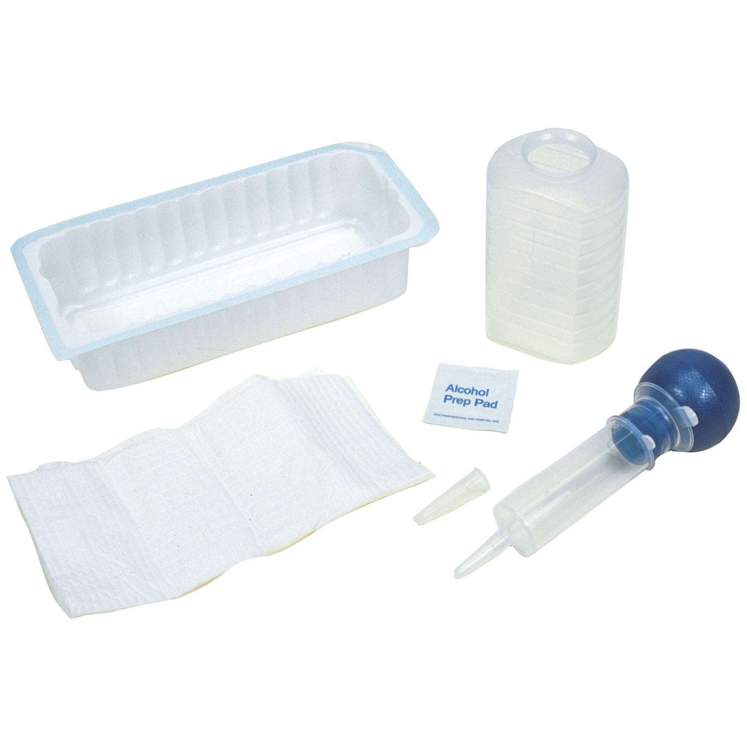 AS130 - Amsino International, Inc. - Bulb Irrigation Tray Includes: 1000cc Outer Tray, 500cc Graduated Container, 60cc Bulb Irrigation Syringe, Alcohol Prep Pad, Large Moisture-Proof Underpad, 20/cs (50 cs/plt)    , cs