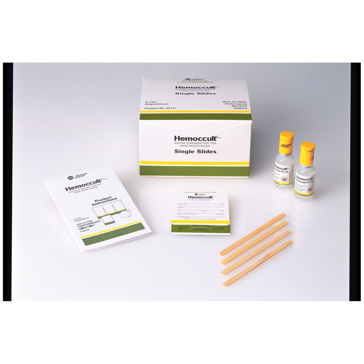 60152 - HemoCue America - Each Case Contains: (10) Boxes of 100 Hemoccult® Single Slides (Test Cards), (20) 15mL Bottles of Developer, (1000) Applicators & Instructions (Minimum Expiry Lead is 90 days) (Item is Non-Returnable) (US & Canada Only) (HAZMAT