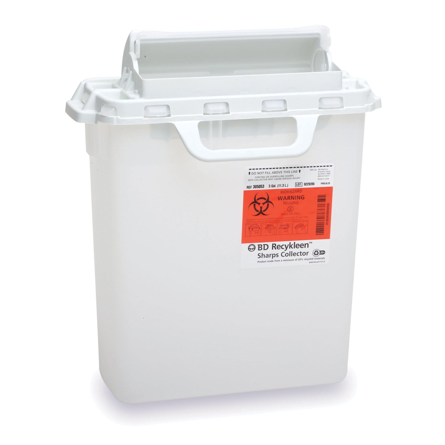 305053 - BD - Sharps Collector, 3 Gallon, 15¾" x 13½" x 6", Counterbalanced Door, Pearl, 10/cs (12 cs/plt) (Continental US Only) (Drop Ship Requires Pre-Approval)    , cs