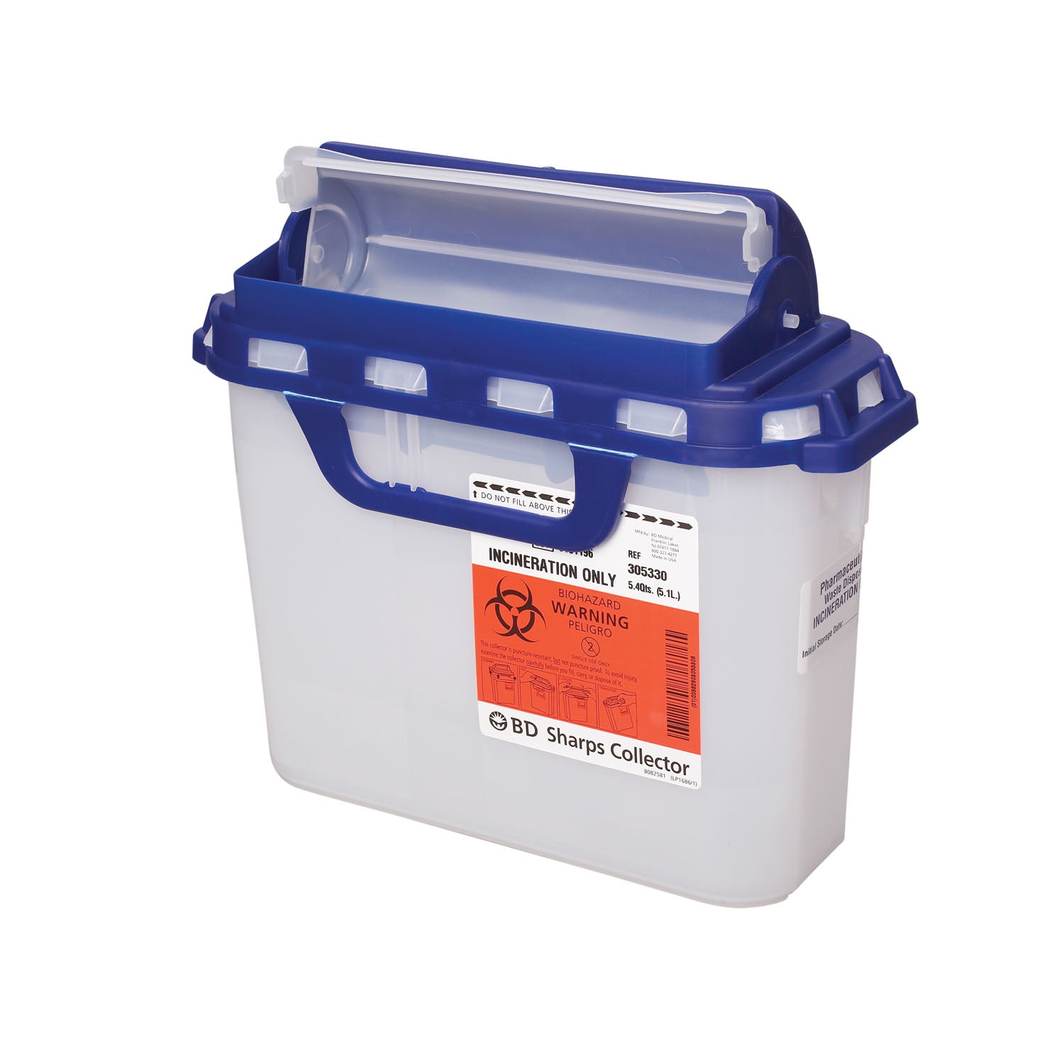 305058 - BD - Sharps Collector, 5.4 Qt, Pharmacy Dual Opening Hinged Top, 50% Recycled Plastic, 20/cs (12 cs/plt) (Continental US Only) (Drop Ship Requires Pre-Approval)    , cs