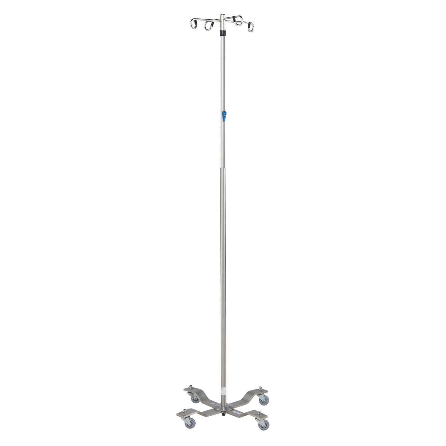 0518889400 - Blickman Industries - IV Stand, 4 Hook, Thumb Operated Slide Lock, 4 Leg, 21 1/4" Diameter Stainless Steel Low Center of Gravity Welded Base (DROP SHIP ONLY)    , ea