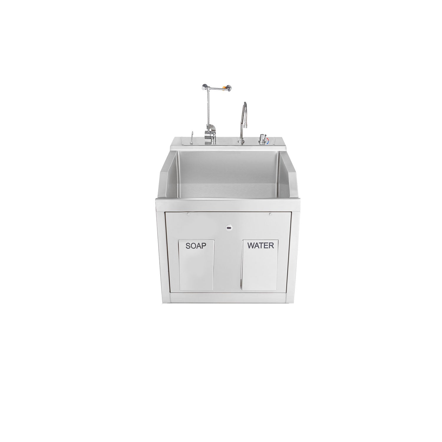 1339881WED - Blickman Industries - Lodi Scrub Sink, (1) Place Wall Mounted, Knee Action Control, Soap Dispenser, Infrared Water Control, Eyewash, Digital Timer (DROP SHIP ONLY)    , ea