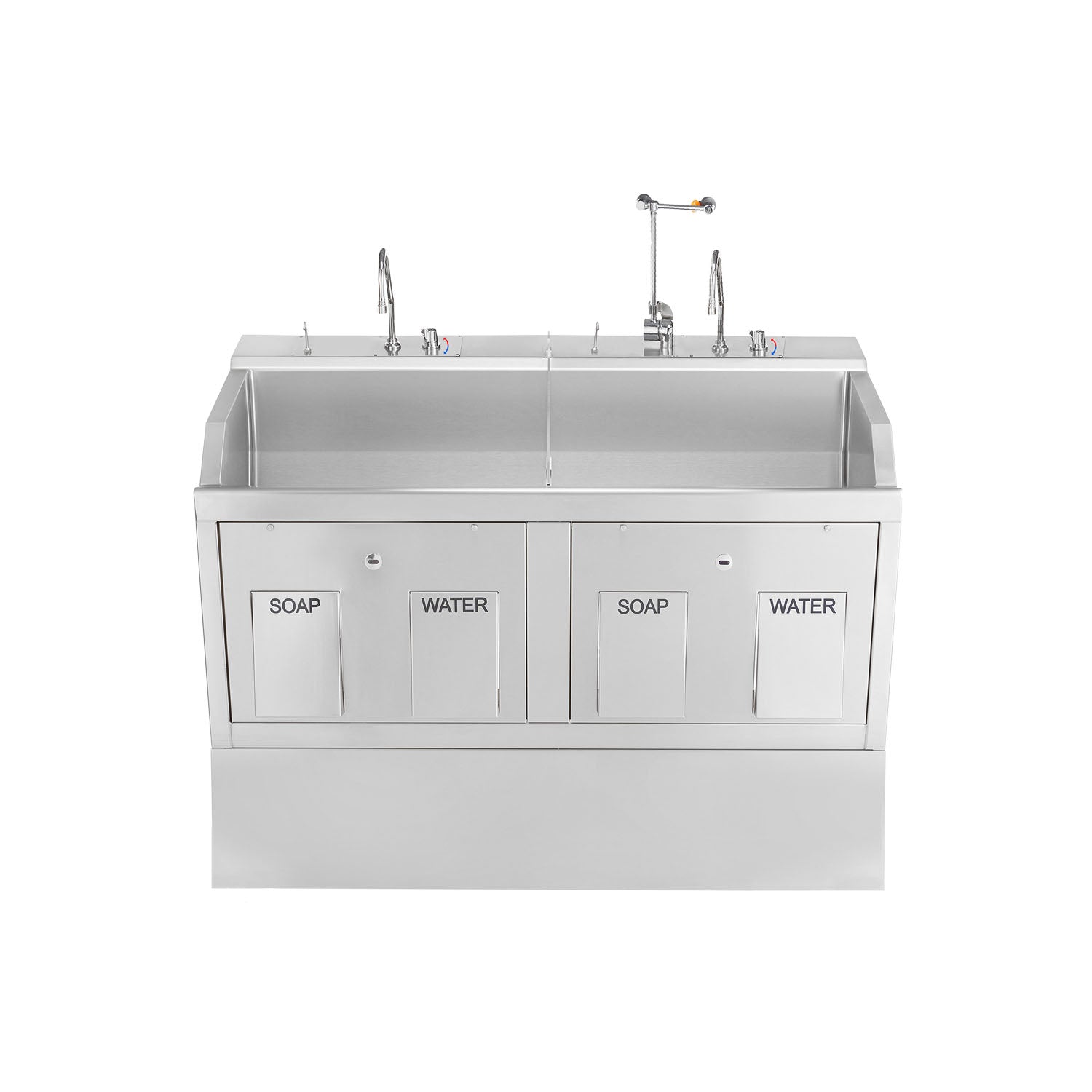 1339882PED - Blickman Industries - Lodi Scrub Sink, (2) Place, Pedestal Mounted, Knee Action Control, Infrared Water Control, Eyewash, Digital Timer (DROP SHIP ONLY)    , ea