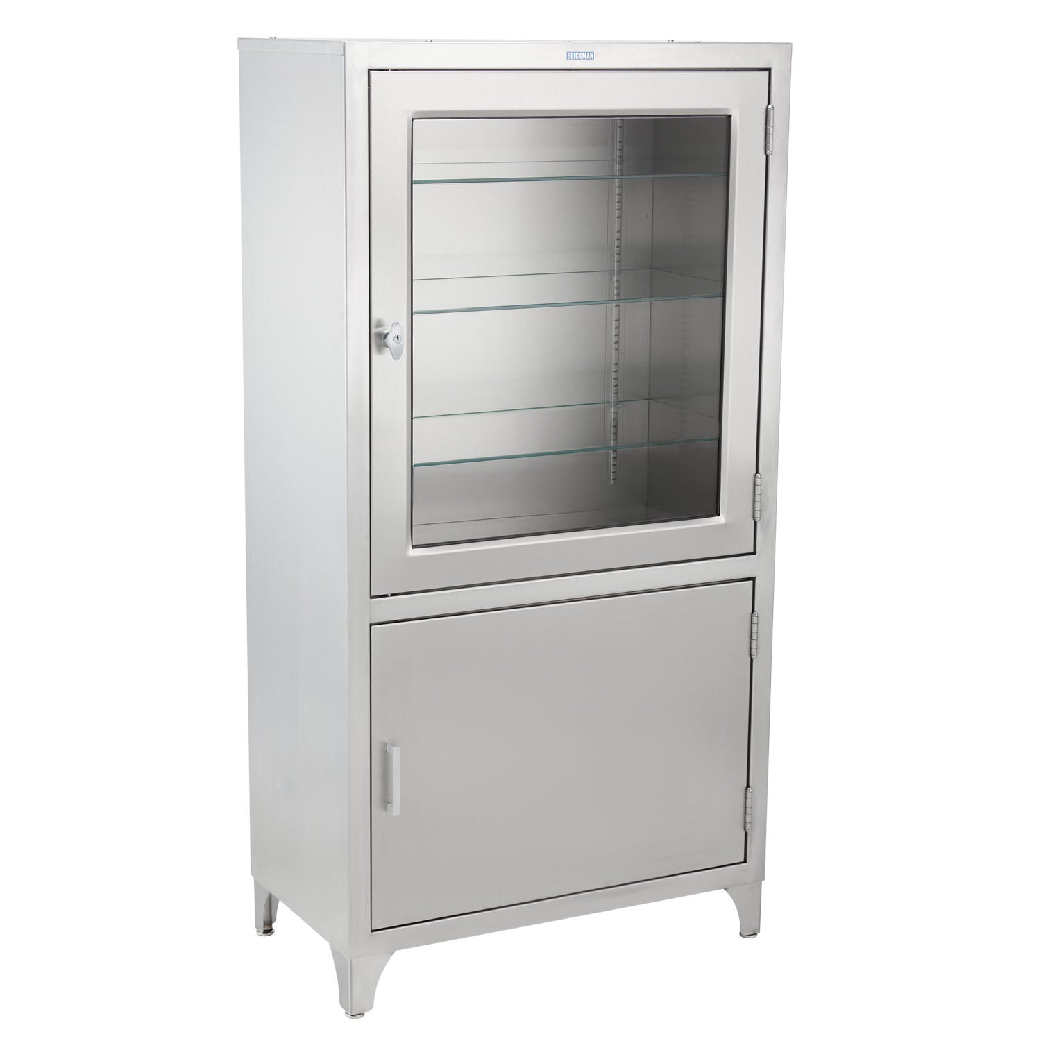 1517953000 - Blickman Industries - Kay Cabinet 30"W x 58"H x 16"D, (1) Glass Upper Door, (1) Solid Lower Door, (2) Stainless Steel Shelves (DROP SHIP ONLY)    , ea