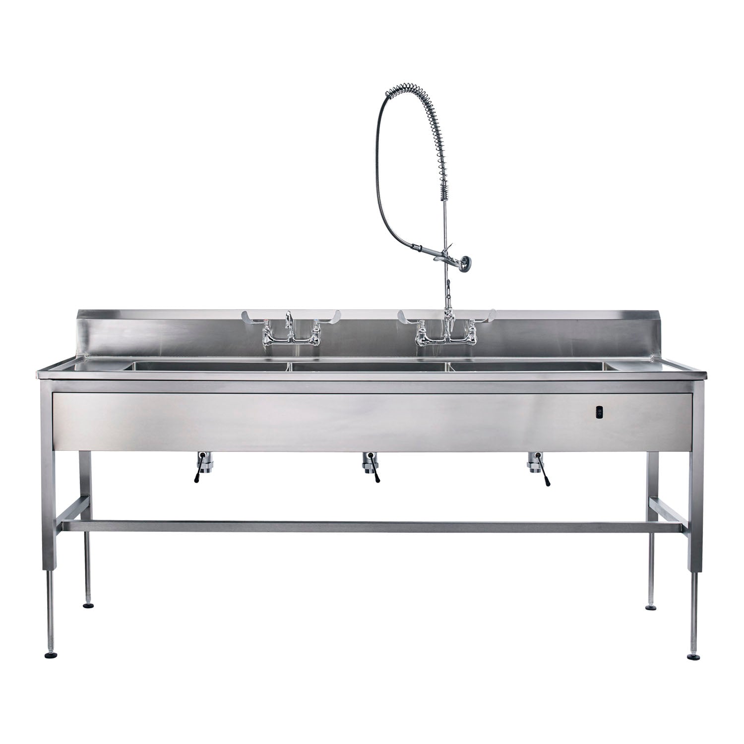 162DSHY017 - Blickman Industries - Decontamination Station 116"W x 26 1/2"D, Hydraulic Lift, (8") Backsplash, (3) 25"W x 18"H x 10"D Bowls, (3) Waste Lever Drains, Bowls Etched w/Gallon & Liter Measures (DROP SHIP ONLY)    , ea