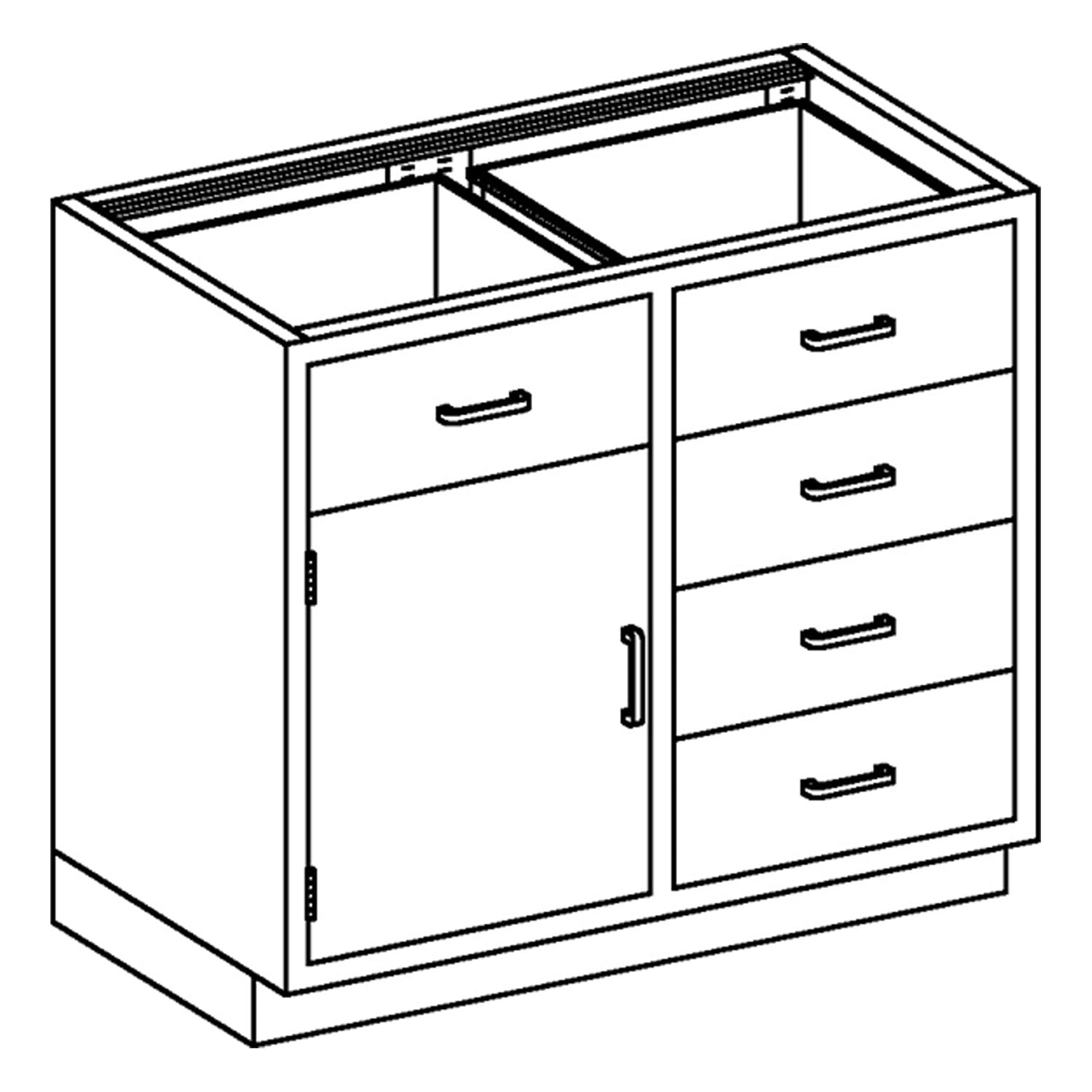 2013535000 - Blickman Industries - Base Cabinet 35"W x 35 3/4"H x 22"D, (1) Stainless Steel Half Size Adjustable Shelf, (4) 1/4-1/2 Drawers, 35" Over (1) 3/4"H Hinged Door (DROP SHIP ONLY)    , ea