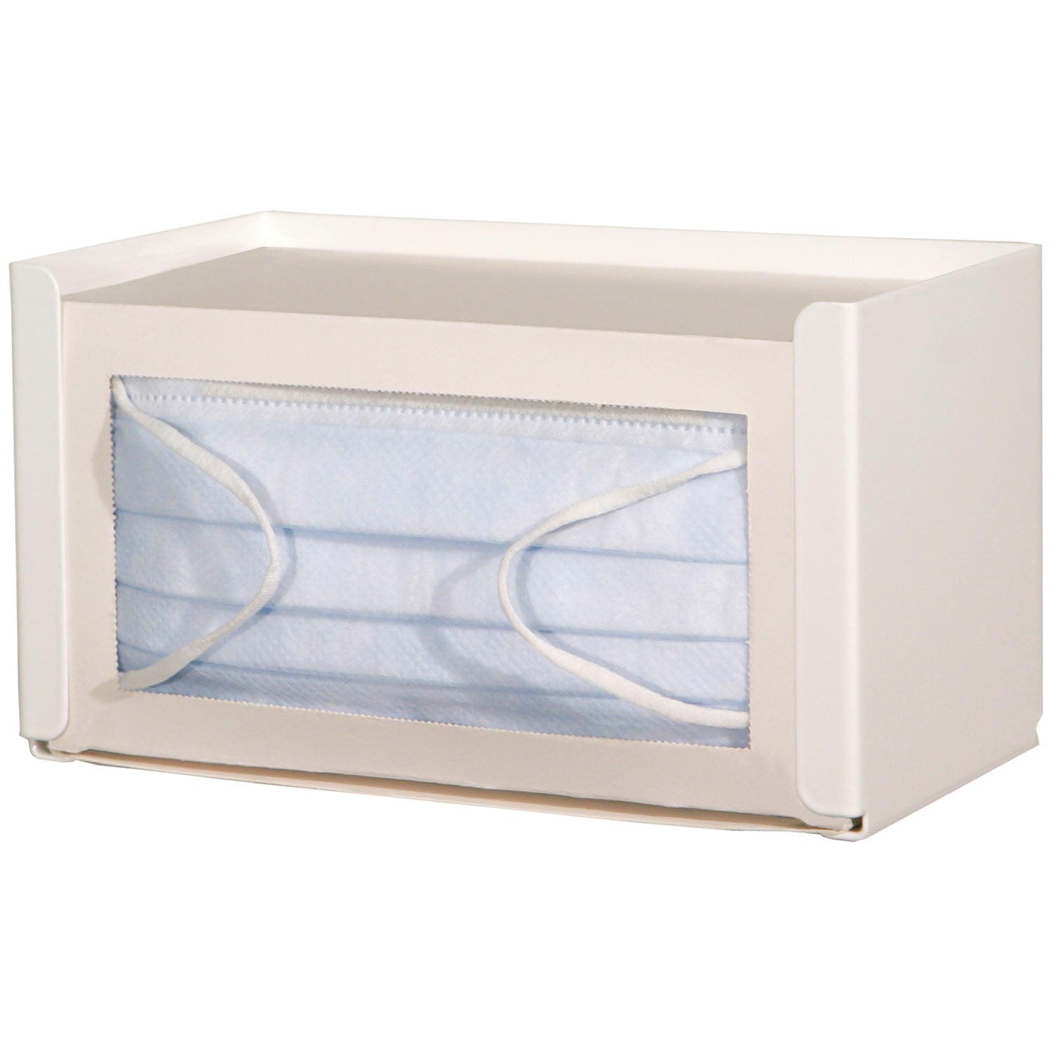 FB-037 - MarketLab, Inc. - Face Mask Dispenser, Earloop Style, Holds One Box of Earloop Style Face Masks, Keyholes For Wall Mounting, White Powder Coated Steel, 7 9/16"W x 4¼"H x 4 1/8"D (Made in USA)    , ea