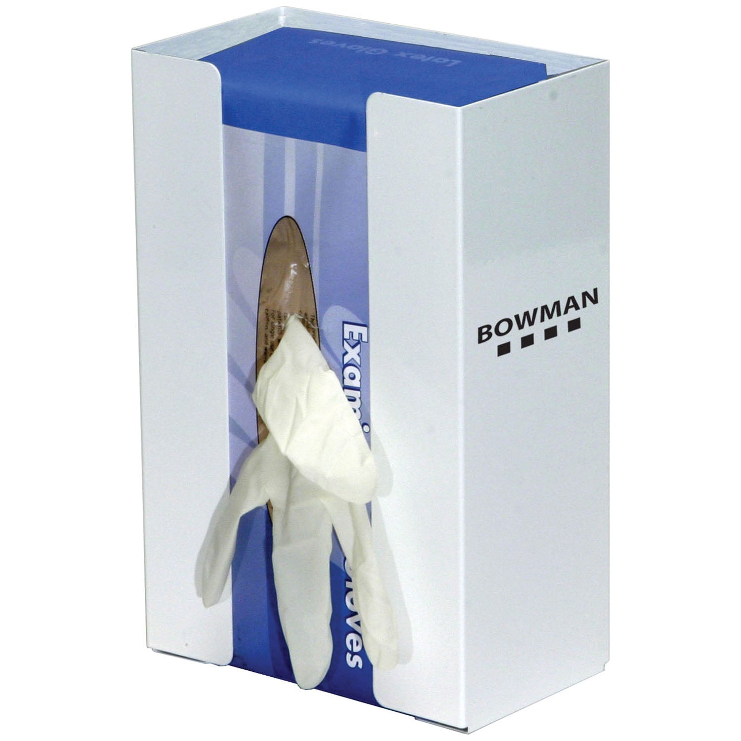 GB-074 - MarketLab, Inc. - Glove Box Dispenser, Single, Large Capacity with Flexible Spring, Holds One Box of Gloves, Two-Way Keyholes For Vertical or Horizontal Wall Mounting, White Powder Coated Steel, 6½2"W x 9 15/16"H x 3 13/16"D (Made in USA)    , e