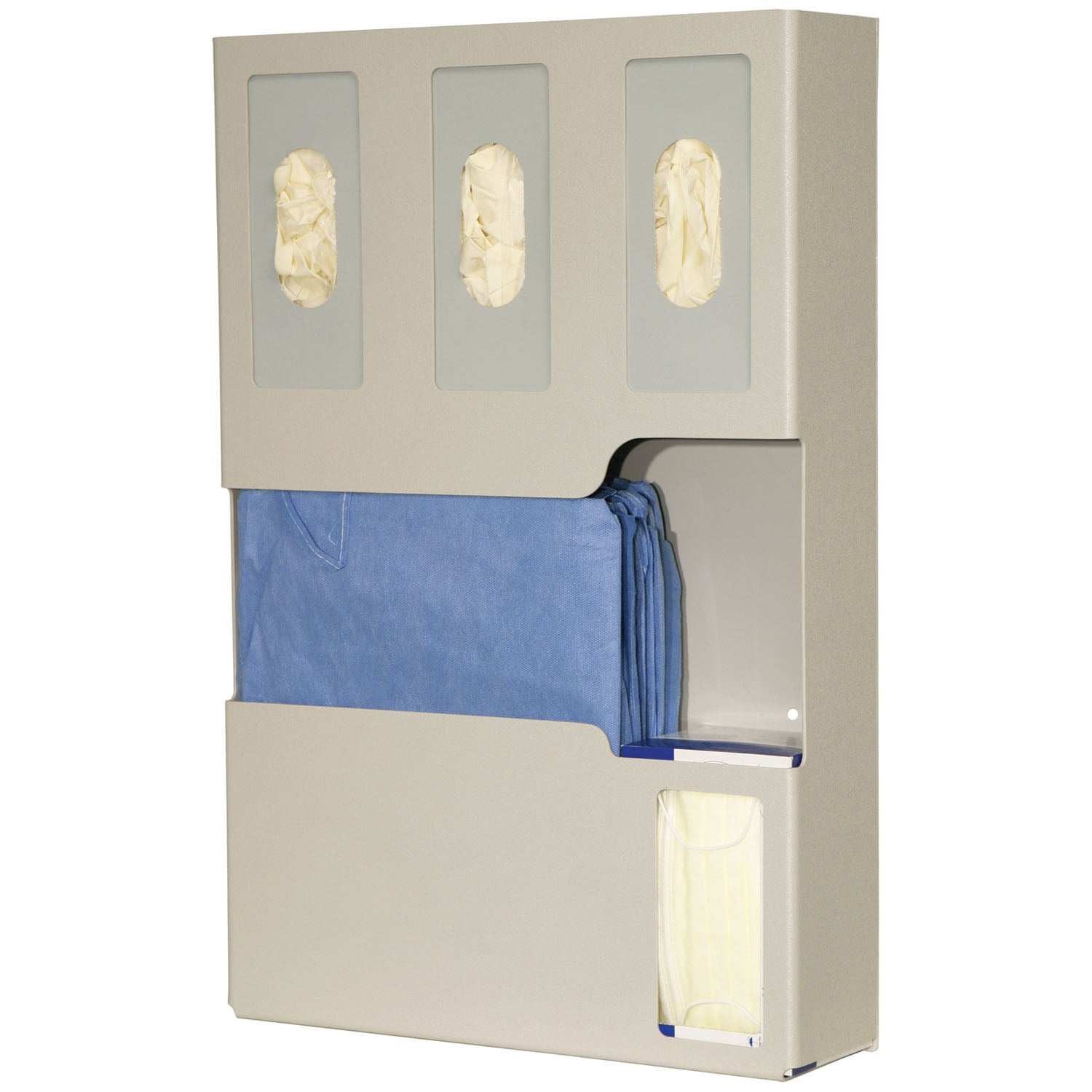 LD-007 - MarketLab, Inc. - Protection Organizer, Holds Flat Pack or Launderable Gowns, Three Boxes of Gloves & One Box of Face Masks, Keyholes For Wall Mounting, Door Hanger Cut-Out, Quartz ABS Plastic, 16 5/8"W x 25¼"H x 4½"D (27 cs/plt) (Made in USA)