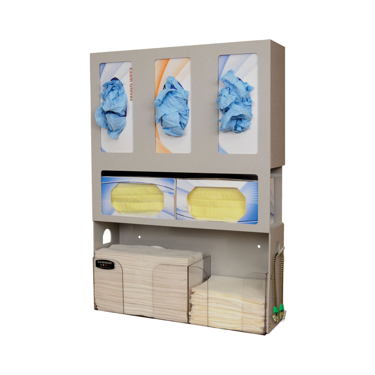 MD-100 - MarketLab, Inc. - Dental Organizer, Holds Three Boxes of Gloves, Two Boxes of Face Masks, Quarter Fold Towels & Patient Bibs, Tabs on Both Sides of Unit to Hang Patient Bib Clips, Keyholes For Wall Mounting, Quartz ABS & Clear PETG Plastic, 17 5