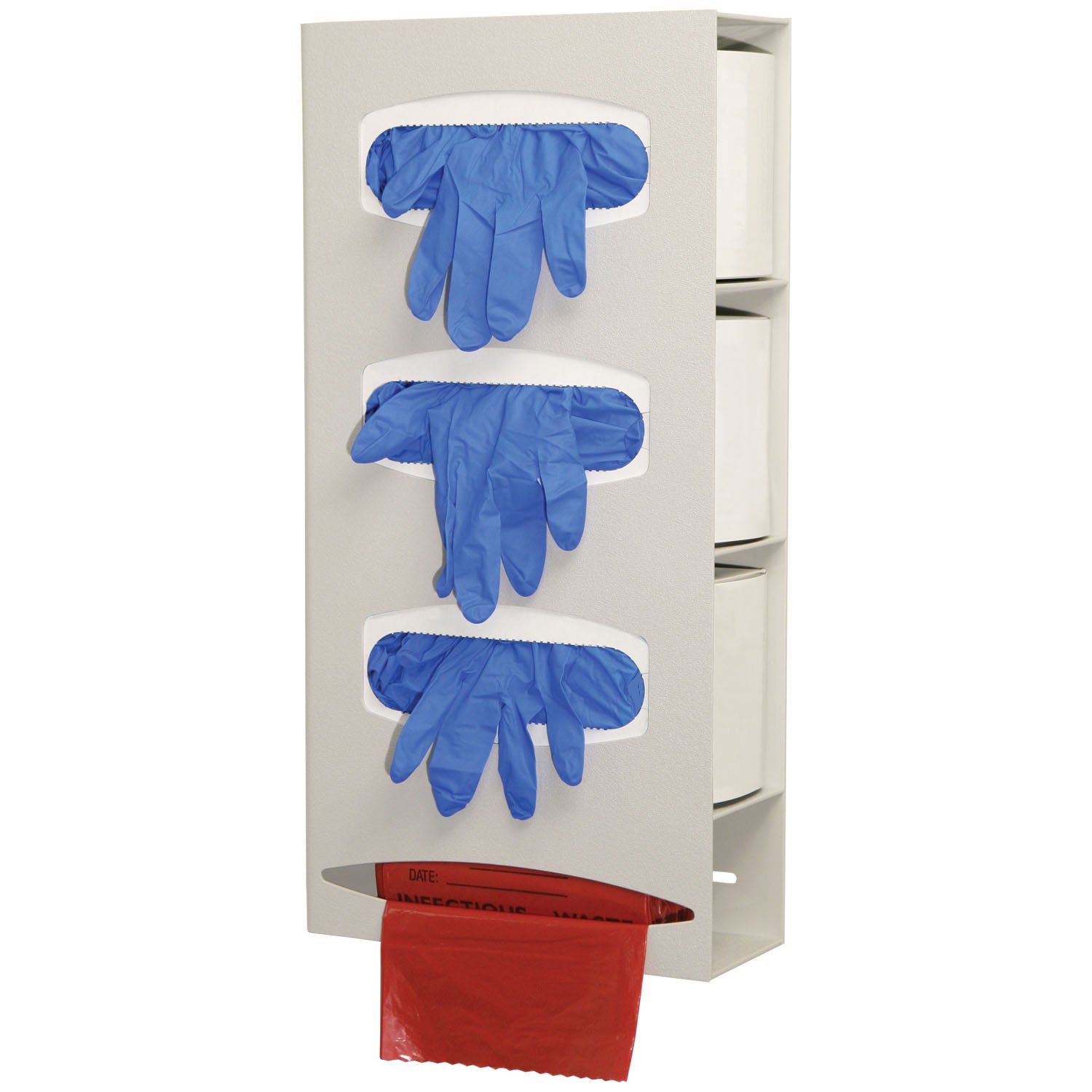 PS004-0212 - MarketLab, Inc. - Triple Glove & Single Roll Bag Dispenser, Holds Three Boxes of Gloves & One Roll of Bags (Up to 9"L), Keyholes For Wall Mounting, Quartz ABS Plastic, 10 1/8"W x 20 3/8"H x 3 15/16"D (Made in USA)    , ea