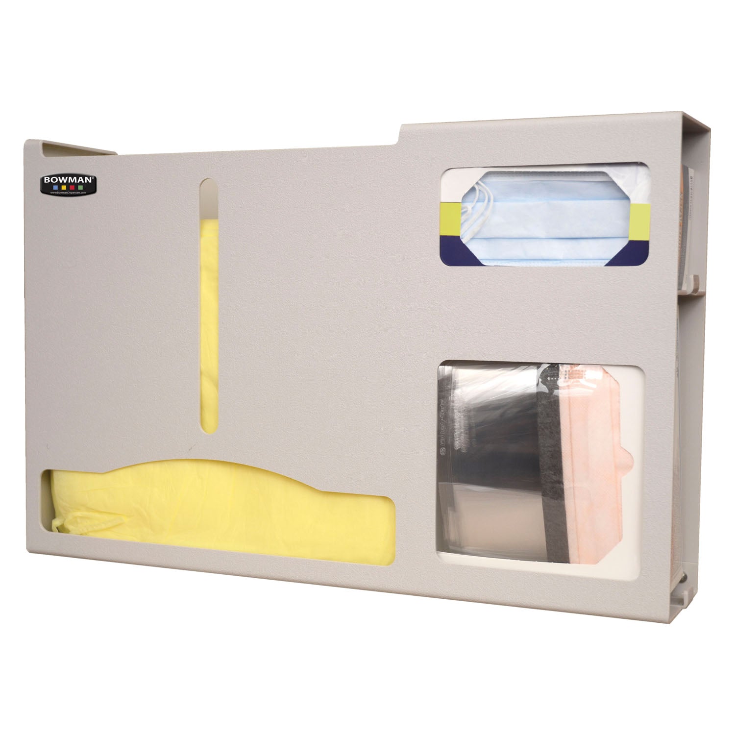 PS014-0212 - MarketLab, Inc. - Protection Organizer, Gloveless, Holds Variety of Gowns, One Box of Face Masks & One Box of Face Shields, Keyholes For Wall Mounting or Floor Stand Mounting, Door Hanger Cut-Out, Quartz ABS Plastic, 23 3/8"W x 15"H x 4¾"D (