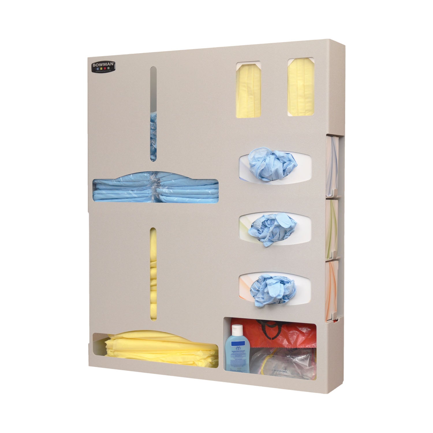 PS015-0212 - MarketLab, Inc. - Protection Organizer, Holds a Variety of Gowns in Two Compartments, Two Boxes of Earloop Masks & Storage Shelf to Hold a Variety of Medical Supplies, Keyholes For Wall Mounting, Door Hanger Cut-Out, Quartz ABS Plastic, 25 1