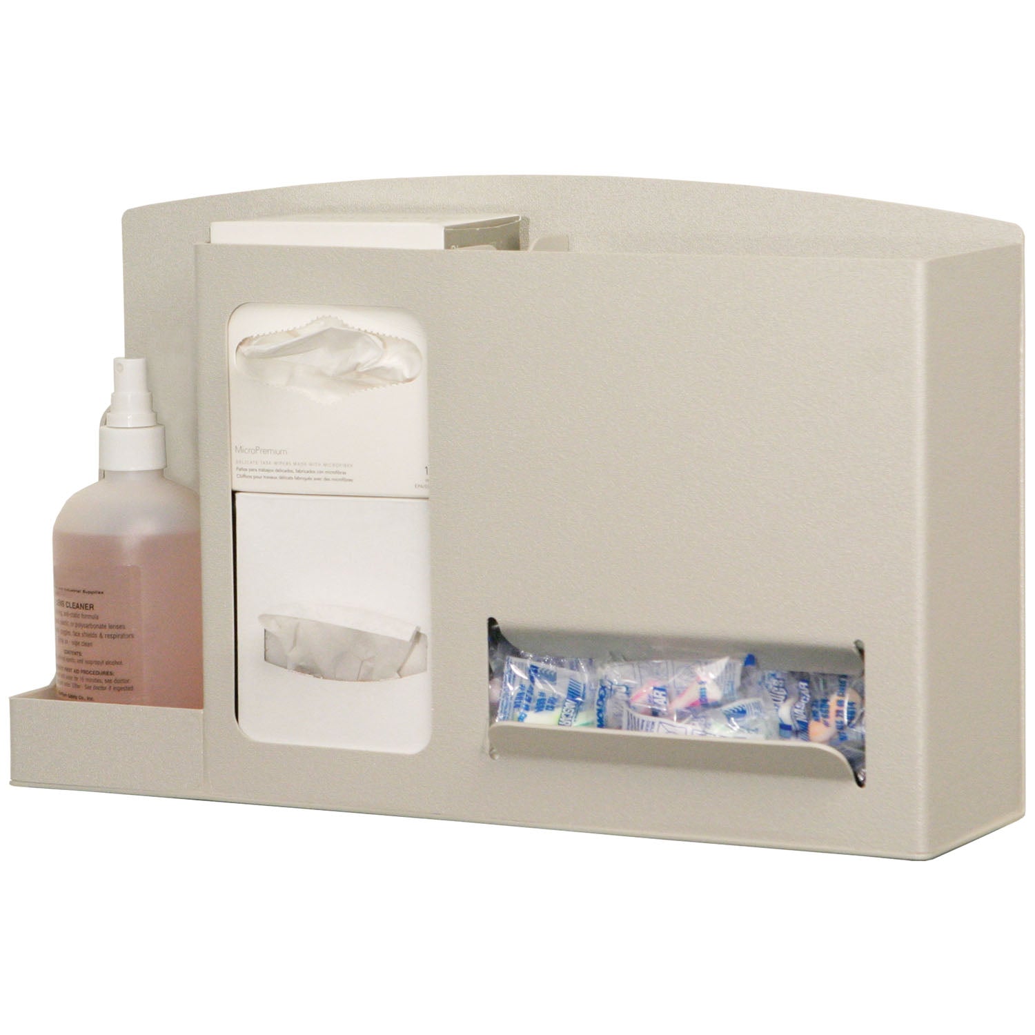 SS001-0212 - MarketLab, Inc. - Eye & Ear Safety Station Holds Two Small Boxes of Eye Cleaning Wipes, One Bottle of Lens Cleaning Solution & Ear Plugs in Bulk Quantity, Keyholes For Wall Mounting, Can Sit On Counter or Mount to a Floor Stand, Quartz ABS P