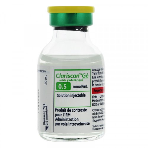 Clariscan 0.5 mmol/mL injectable MRI contrast solution in a 20 mL clear vial