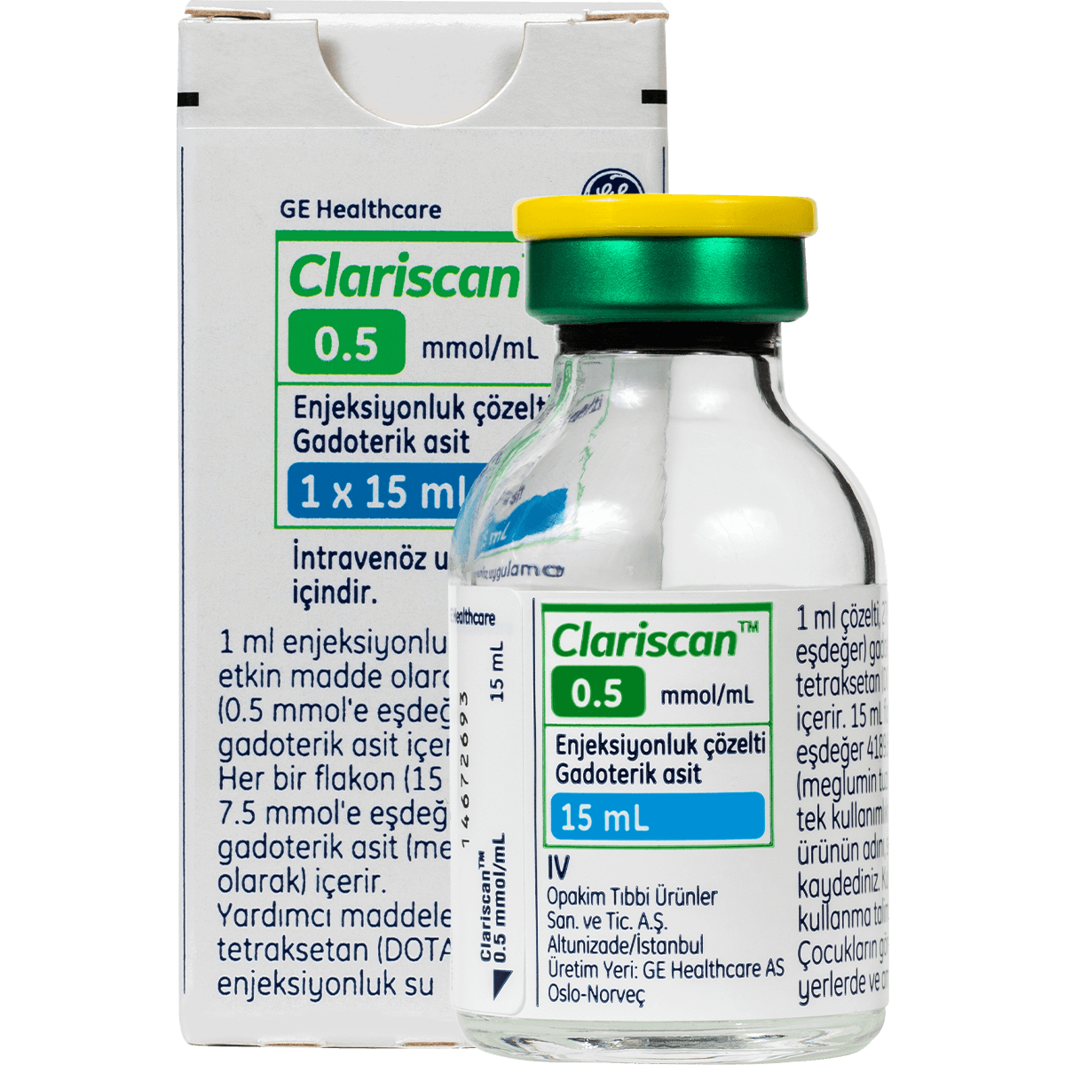 Clariscan 0.5 mmol/mL injection solution vial and box, 15 mL, medical use