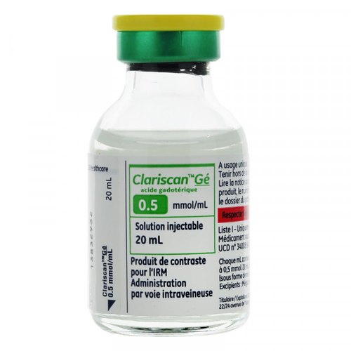 Clariscan injectable 0.5 mmol/mL MRI contrast solution in 20 mL vial for laboratory or medical use