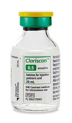 Clariscan MRI contrast medium 20mL glass vial, medical injection solution