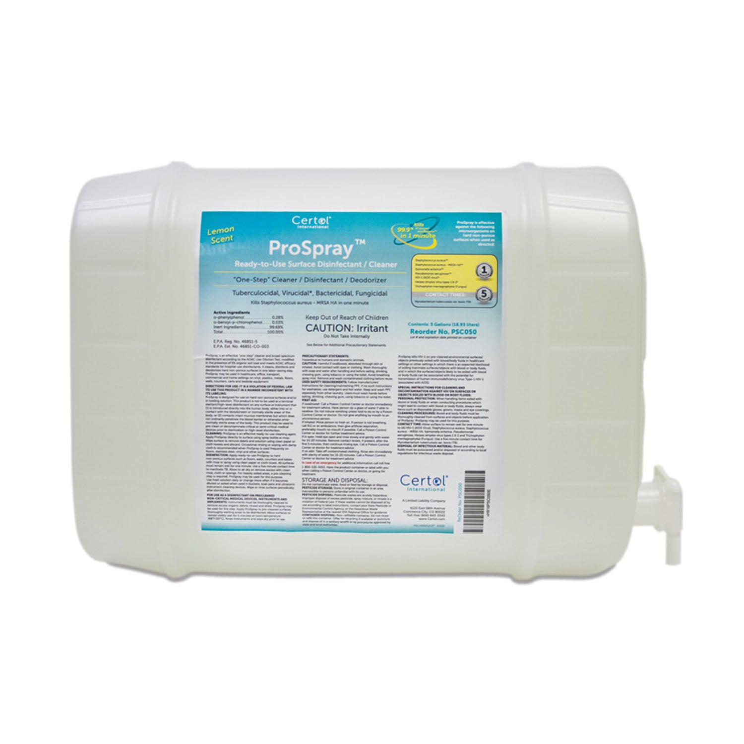 PSC050 - MicroCare, LLC - 即用型消毒劑/清潔劑補充裝，5 加侖，1 瓶/箱（僅限美國），cs