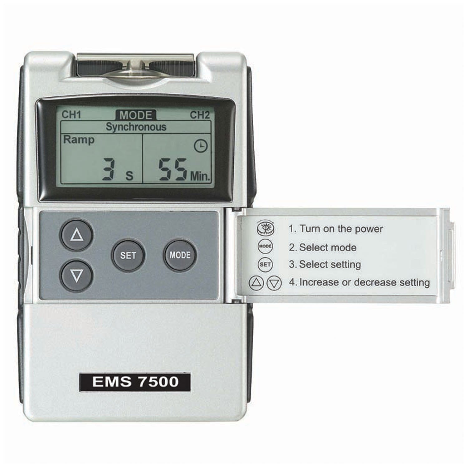 DE7502 - Compass Health - EMS 7500 Digital Device, Patient Compliance Meter, Three Modes, Rubber Side Railings, System Includes the Following: Device, Lead Wires, Four Self-Adhesive Reusable Electrodes, 9-Volt Battery, Hard Plastic Carrying Case and Inst