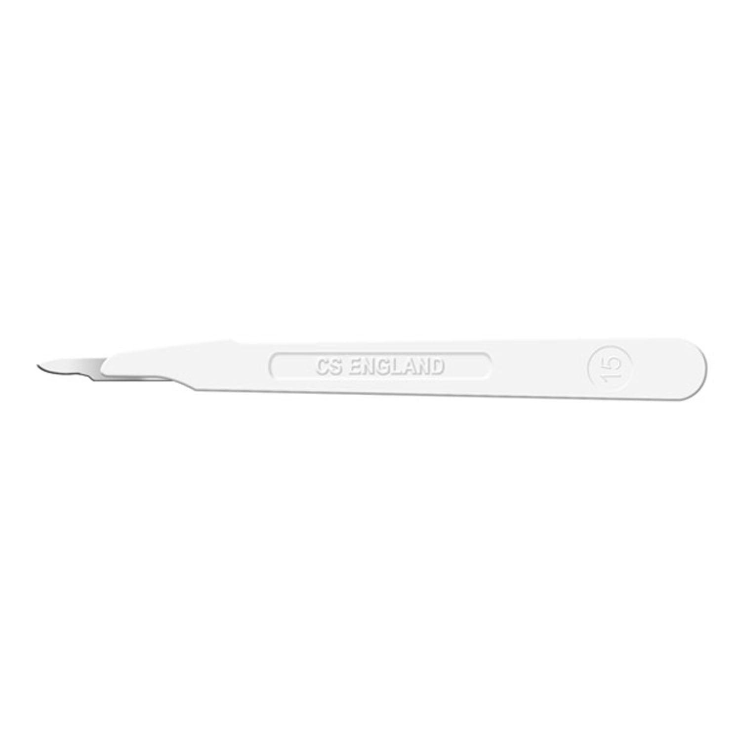 0515 - Cincinnati Surgical Company - Scalpel, Stainless Steel, Size 15, White Handle, Disposable, Sterile, 10/bx (DROP SHIP ONLY)    , bx