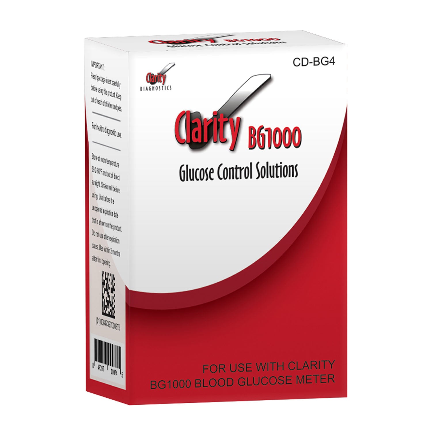 CD-BG4 - Clarity Diagnostics, LLC - Clarity BG1000 血糖品控套裝，(1) 瓶正常血糖質控液，(1) 瓶高血糖質控液，1/盒，盒裝