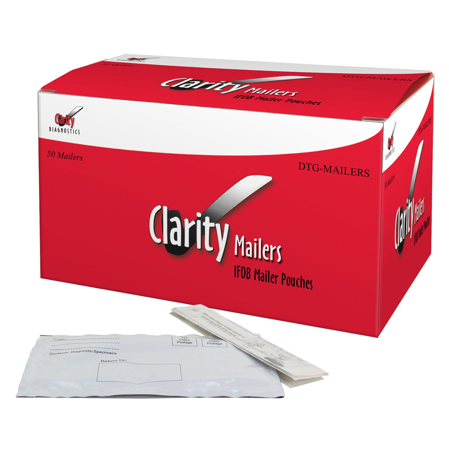 DTG-MAILERS - Clarity Diagnostics, LLC - Clarity 樣本採集郵寄套裝，包含：(50) 個信封、(50) 張採集紙、(50) 張說明書，適用於 Clarity FIT 測試套裝，50 套/盒