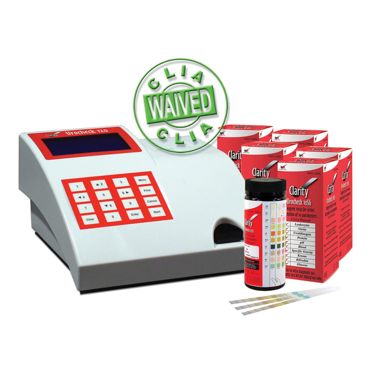 DTG-UAPROMO5 - Clarity Diagnostics, LLC - Clarity Urocheck 120 分析儀，(5) 瓶 Clarity 10SG 試紙，已獲 FDA 批准，CLIA 豁免，1 瓶/盒（僅限代發貨），盒裝