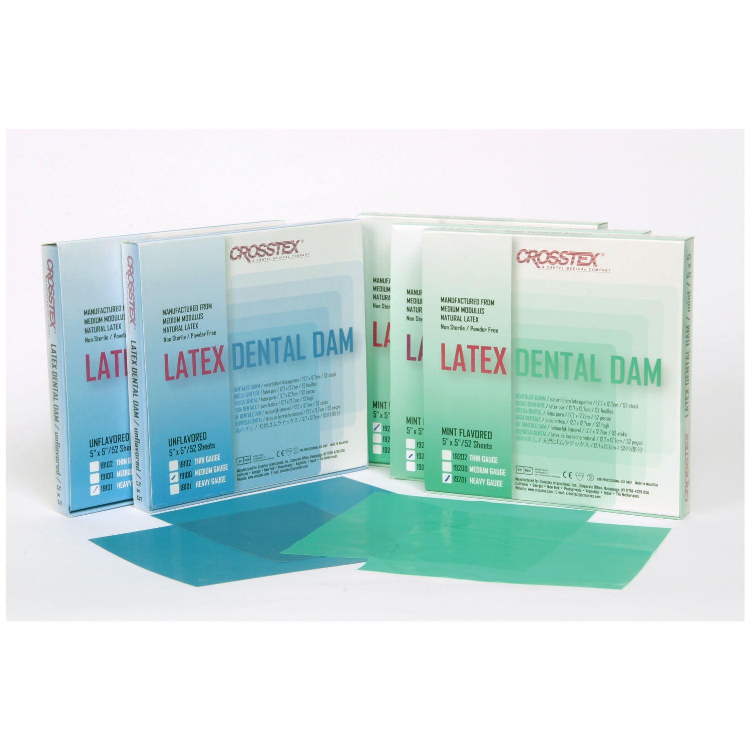 19202 - Crosstex International - Dental Dam, Thin, Green,  5" x 5", Mint, 52 sheets/bx    , bx