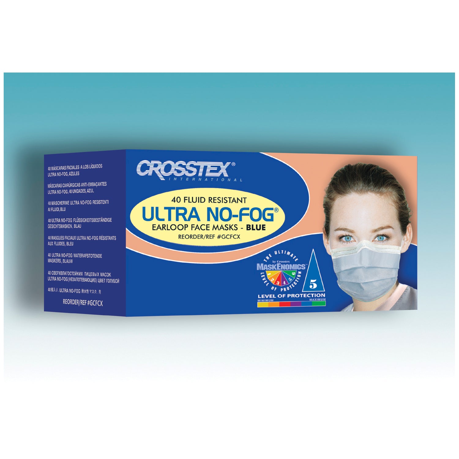 GCFCX - Crosstex International - ASTM 3級口罩，不含乳膠（LF），藍色，40個/盒，10盒/箱，箱數