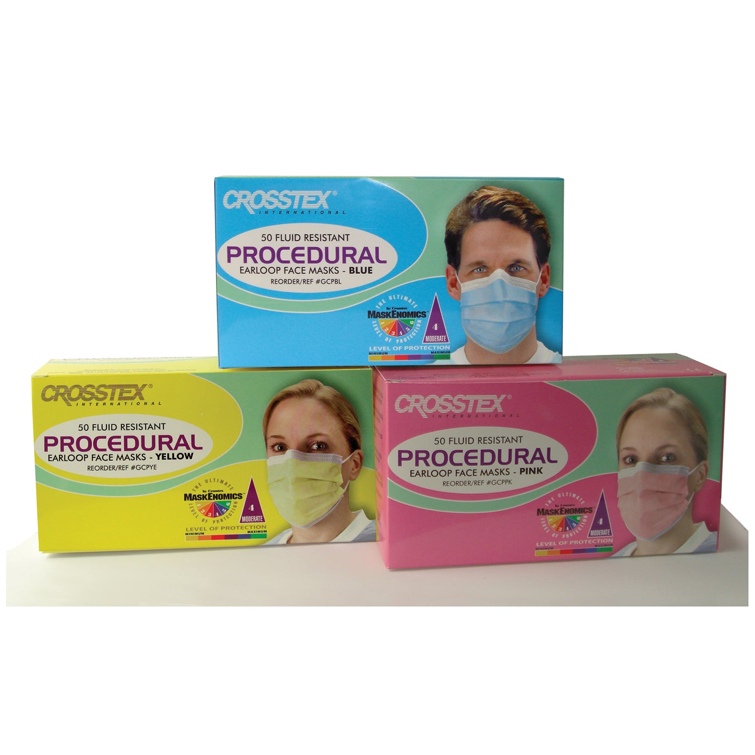 GCPYE - Crosstex International - Mascarilla ASTM Nivel 2, Amarilla, Sin Látex (LF), 50/caja, 10 cajas/caja, caja