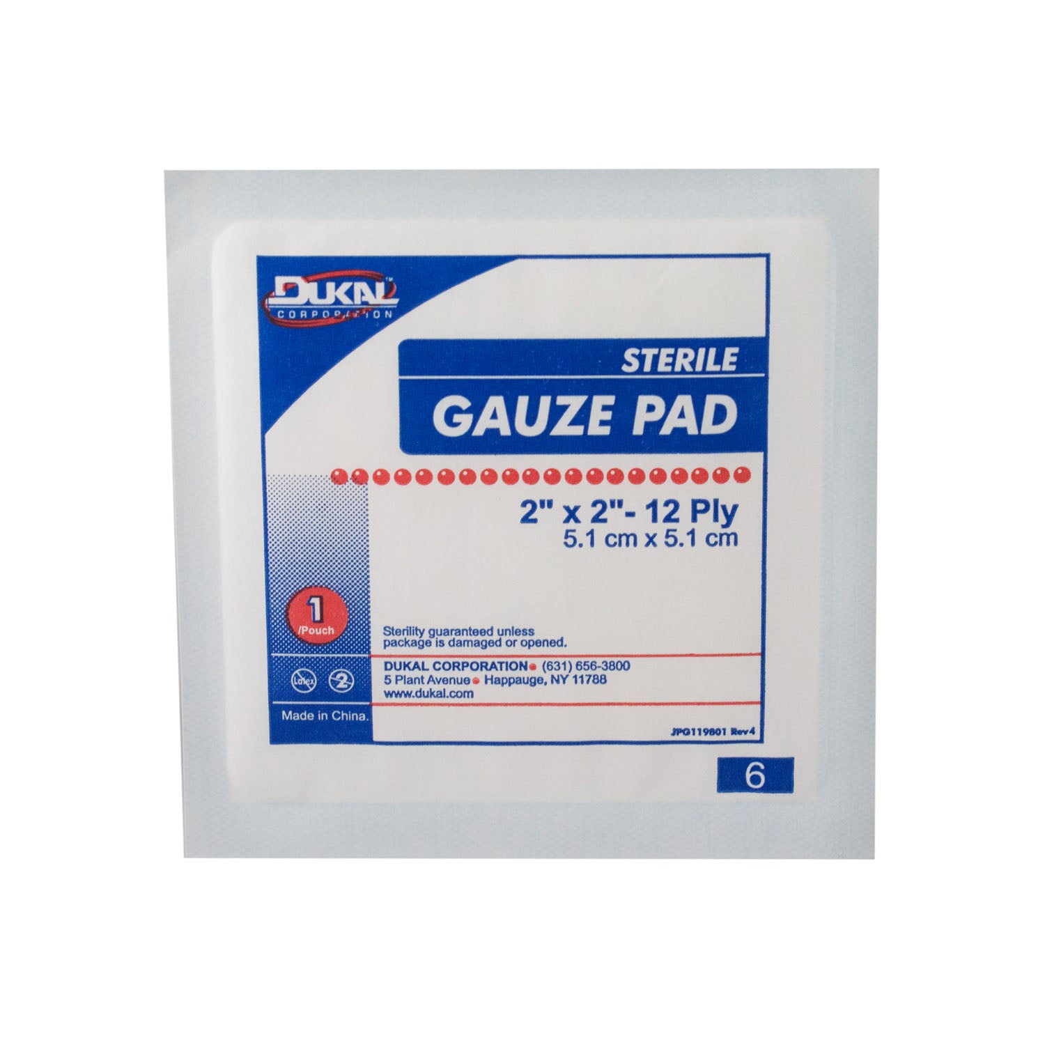 1212-25 - Dukal Corporation - Gauze Pad, 2" x 2", 12-Ply, Sterile, 1/pk, 25 pk/bx, 24 bx/cs    , cs