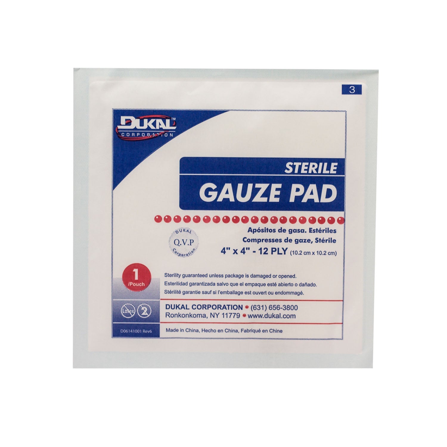 1414-10 - Dukal Corporation - Gauze Pad, 4" x 4", 12-Ply, Sterile, 1/pk, 10 pk/bx, 60 bx/cs    , cs
