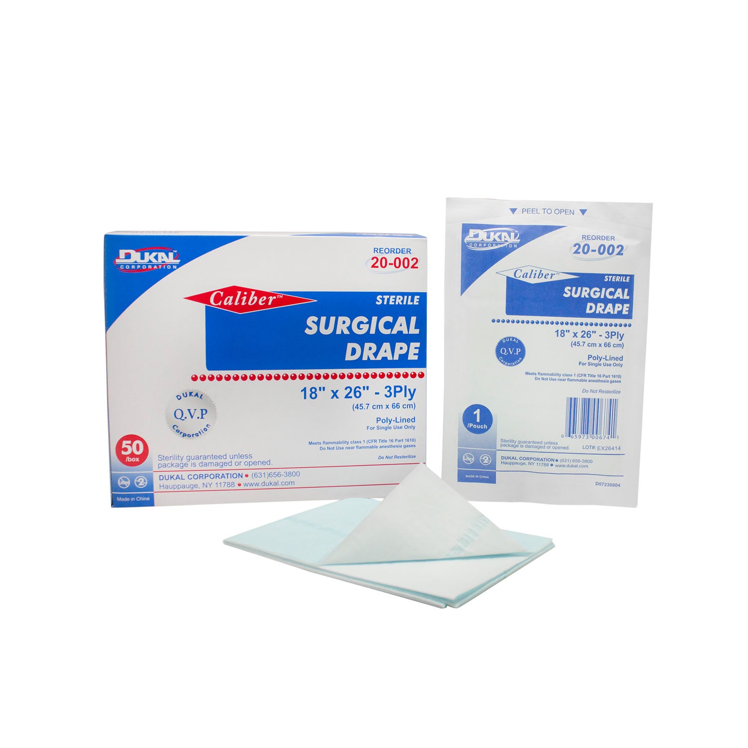 20-002 - Dukal Corporation - Surgical Drape, 18" x 26", Sterile, 1/pk, 50 pk/bx, 6 bx/cs (30 cs/plt)    , cs