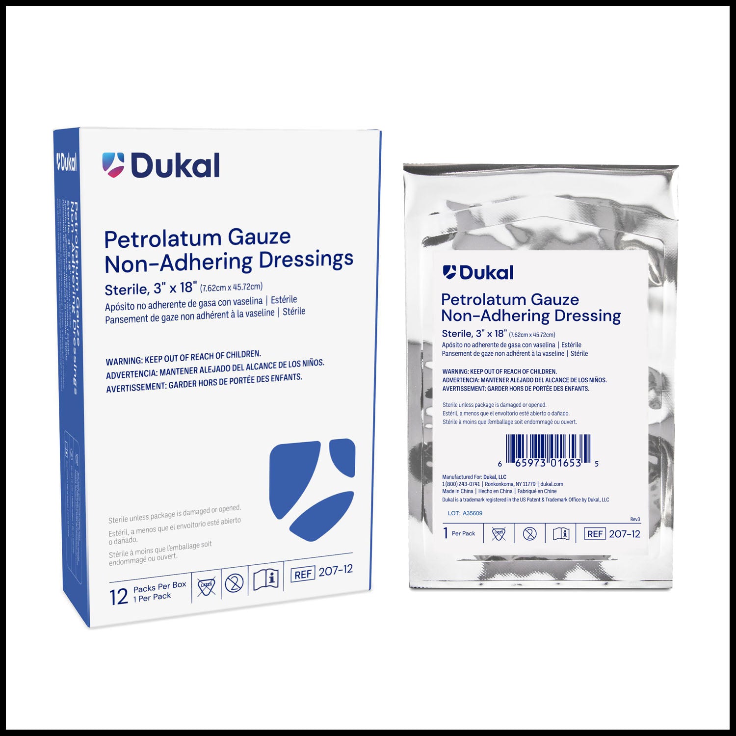 207-12 - Dukal Corporation - Petrolatum Gauze Dressing, 3" x 18", Sterile, 1/pk, 12 pk/bx     , bx