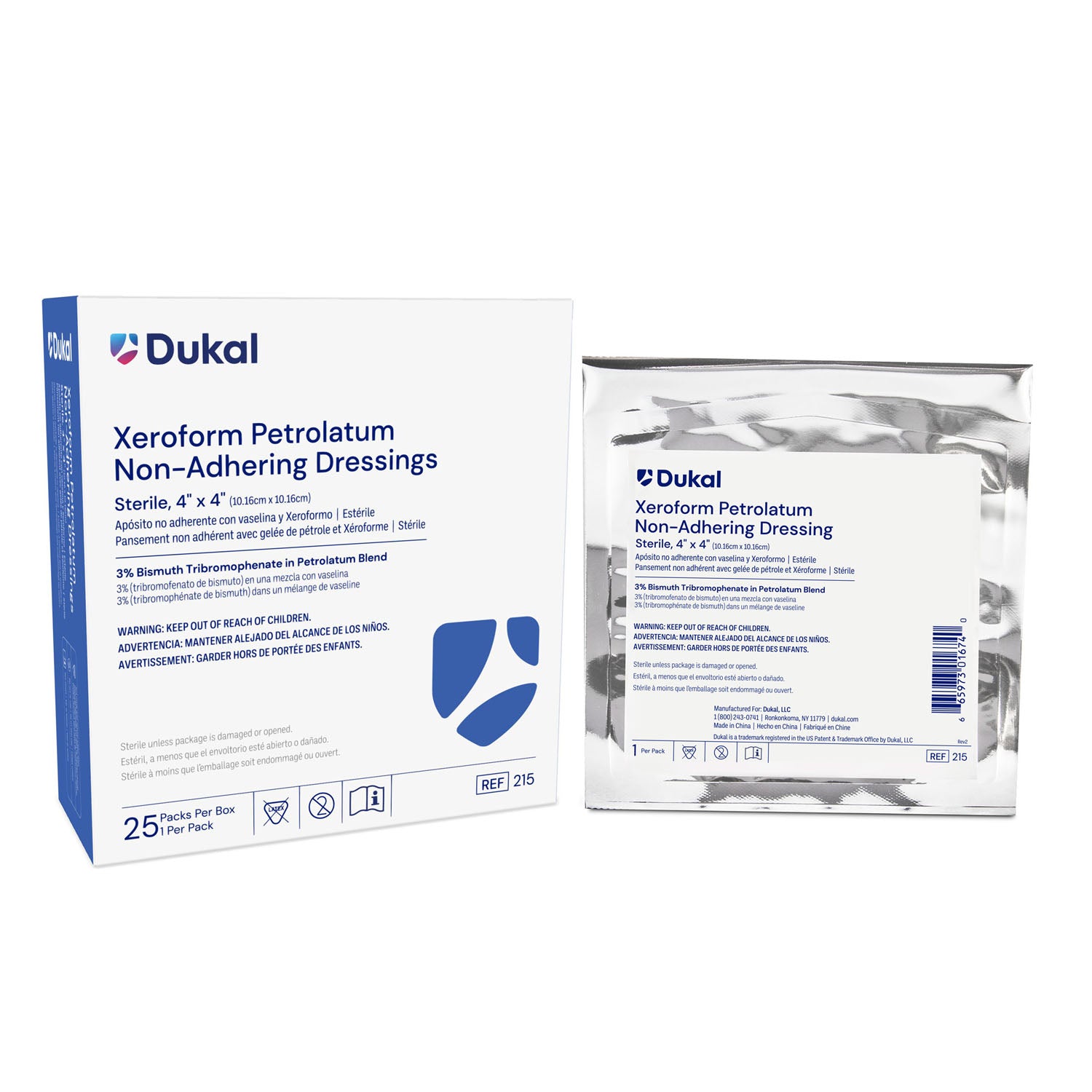 215 - Dukal Corporation - Xeroform Gauze Dressing, 4" x 4", Sterile, 1/pk, 25 pk/bx (Item is on Manual Allocation - Quanitities are Limied)    , bx