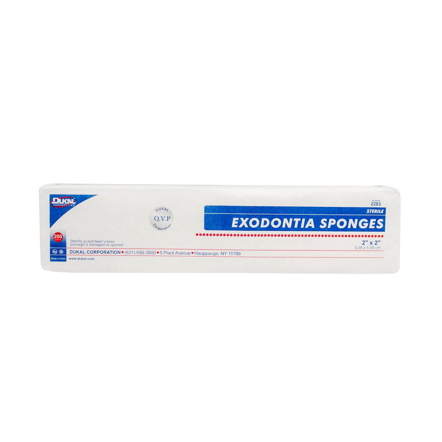 2283 - Dukal Corporation - Esponja de gasa, 2" x 2", estéril, 8 capas, rellena de algodón, 200/bolsa, 25 bolsas/caja, caja
