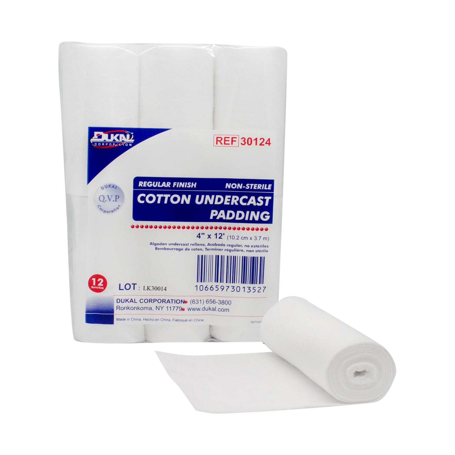 30124 - Dukal Corporation - Relleno de algodón para relleno de base, acabado regular, 4" x 12 pies, 12 rollos/bolsa, 6 rollos/caja, caja
