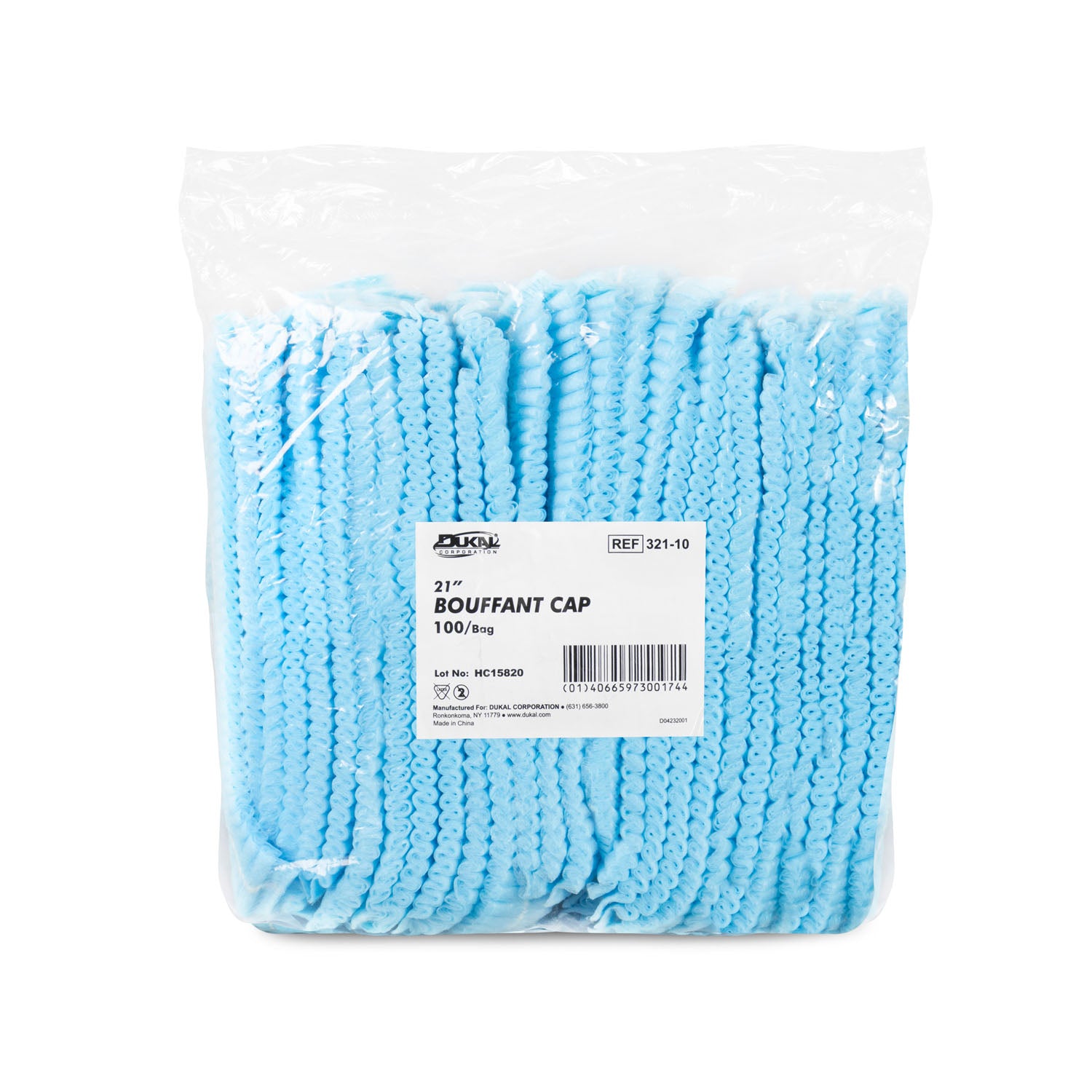 321-10 - Dukal Corporation - Bouffant Cap, 21", Accordian, Green, Non-Sterile, 100/bg, 10 bg/cs (84 cs/plt)     , cs