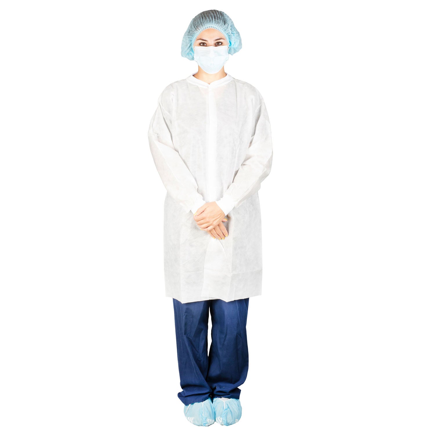 344 - Dukal Corporation - Bata de laboratorio, extragrande, larga, antiestática, sin bolsillos, blanca, 35 g de SMS, 10/bolsa, 5 bolsas/caja, caja