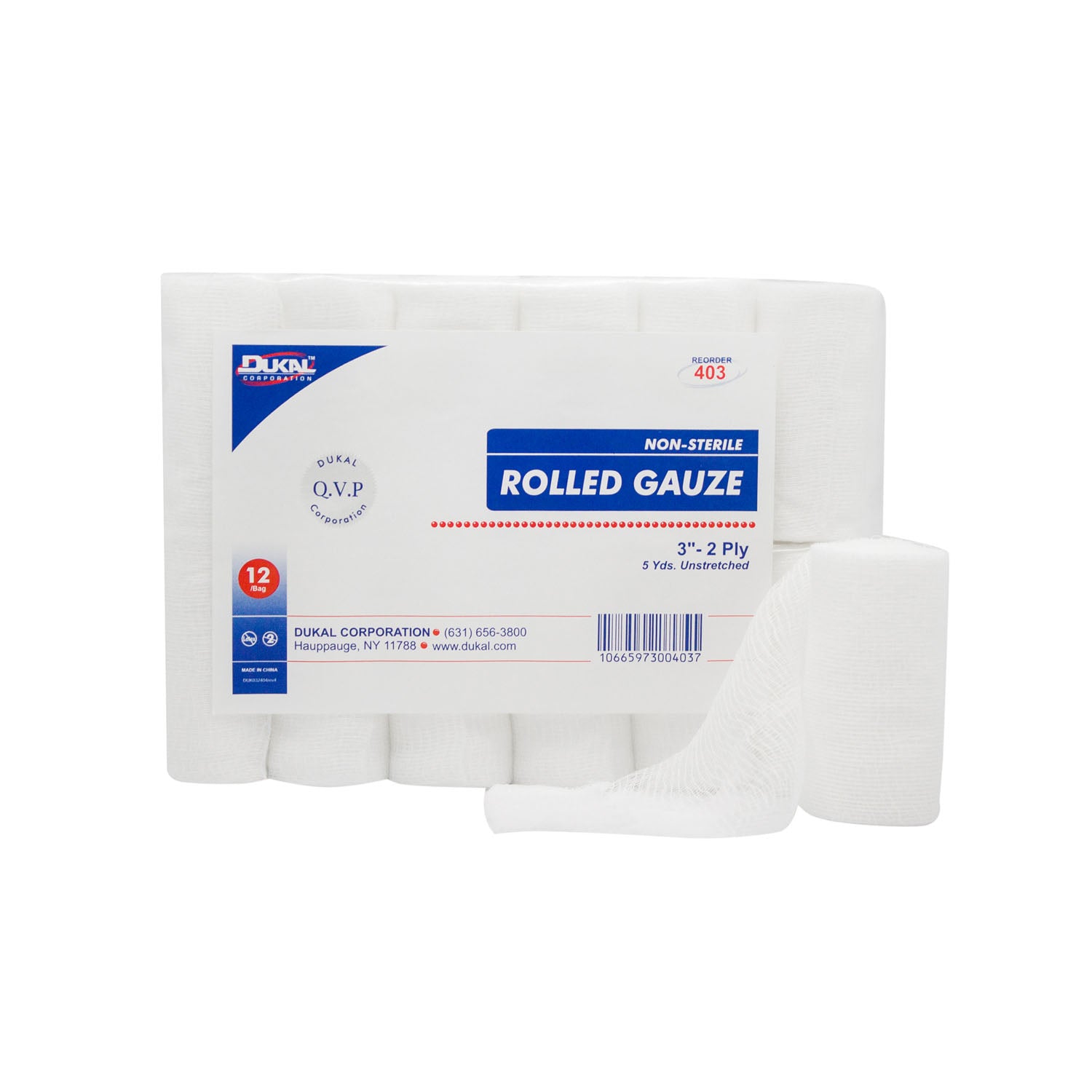 403 - Dukal Corporation - Rolled Gauze, 3" x 5 yd, Non-Sterile, 2-Ply, 12 rl/bg, 8 bg/cs    , cs